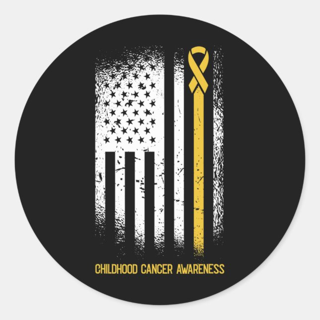 American Flag Childhood Cancer Awareness Ribbon Wa Classic Round Sticker (Front)
