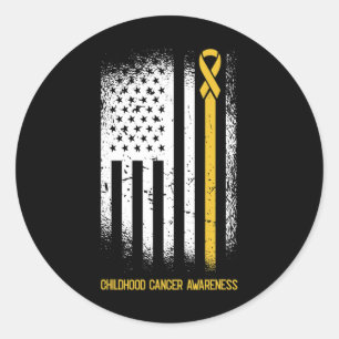 American Flag Childhood Cancer Awareness Ribbon Wa Classic Round Sticker