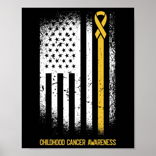 American Flag Childhood Cancer Awareness Ribbon Wa Poster (Front)