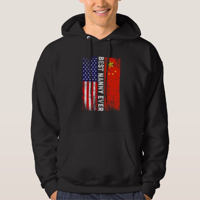 American Flag & China Flag Best Nanny Ever Family  Hoodie (Front)