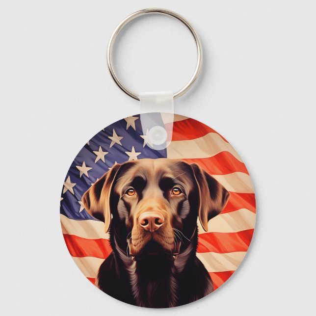 American Flag Chocolate Labrador Key Ring (Front)