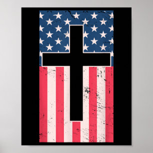 American Flag Christian Cross Faith Patriotic Poster