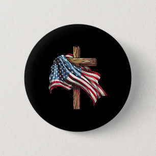 American Flag Christian Cross Jesus 4th Of July Me 6 Cm Round Badge