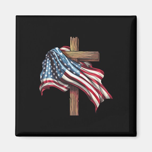 American Flag Christian Cross Jesus 4th Of July Me Magnet (Front)