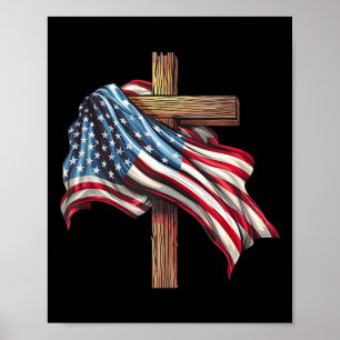 American Flag Christian Cross Jesus 4th Of July Pa Poster