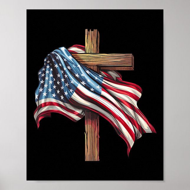 American Flag Christian Cross Jesus 4th Of July Pa Poster (Front)