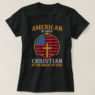 American Flag Christian Cross Text Art Women's T-Shirt