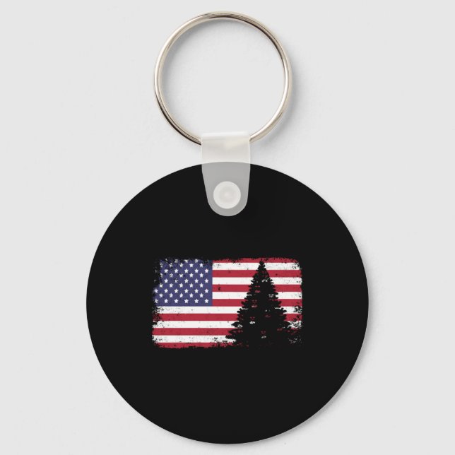 american flag christmas tree key ring (Front)