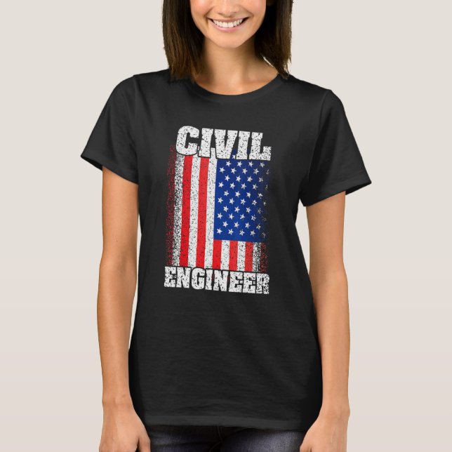 American Flag Civil Engineer Usa Patriot Men Women T-Shirt (Front)