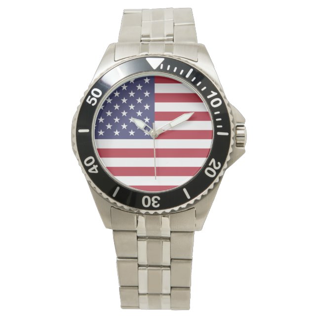 American Flag Classic Stainless Steel Watch (Front)