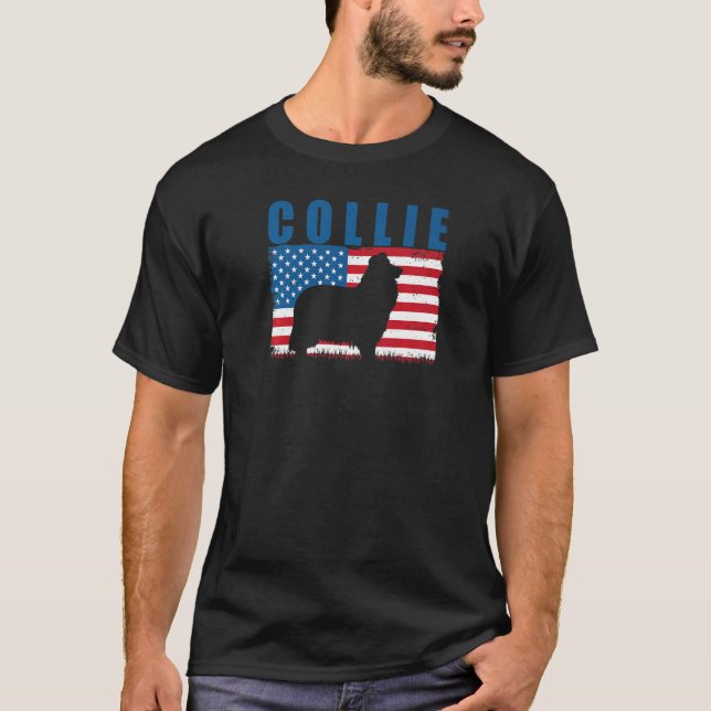 American Flag Collie Premium T-Shirt (Front)