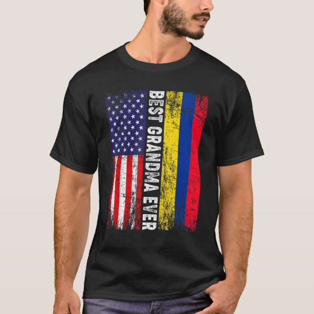 American Flag & Colombia Flag Best Grandma Ever Fa T-Shirt (Front)