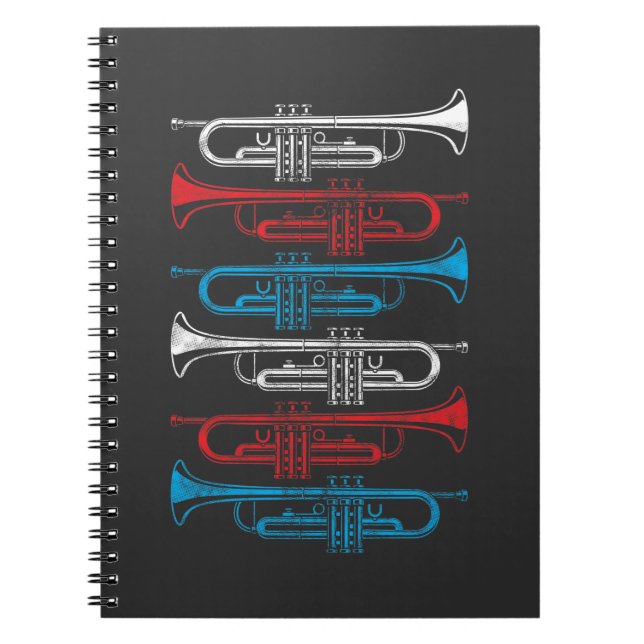American Flag Colour Trumpet Musical Instrument Notebook (Front)