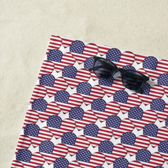 American Flag Colours Hearts Pattern Patriotic Beach Towel (In Situ)