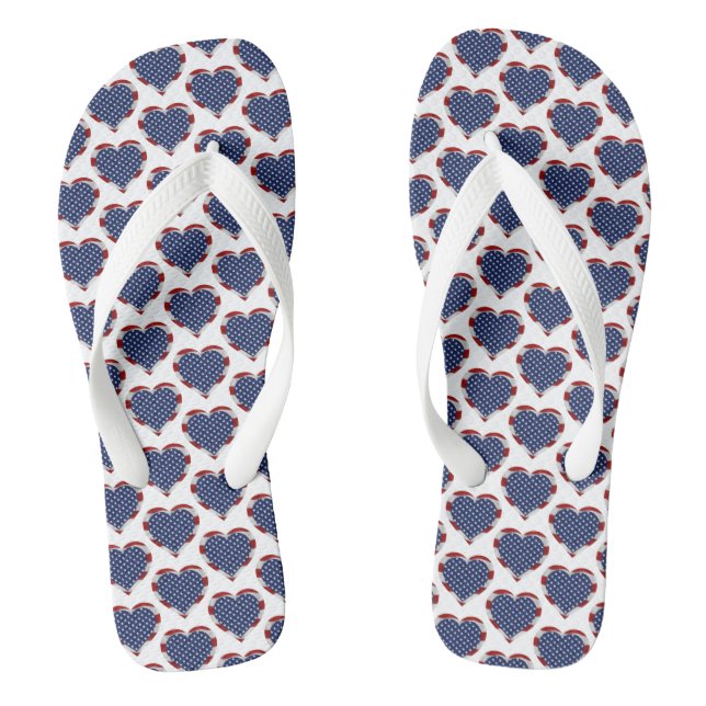 American Flag Colours Hearts Stars and Stripes Flip Flops (Footbed)