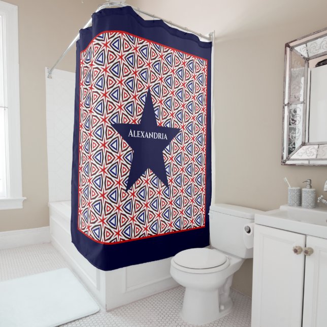  American Flag Colours Patriotic Pattern Star Shower Curtain (In Situ)