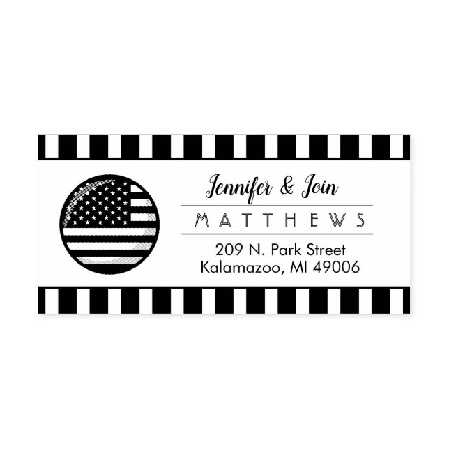 American Flag Couple Monogram Return Address  Self-inking Stamp (Design)