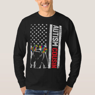 American Flag Cousin Bear Autism Awareness Support T-Shirt