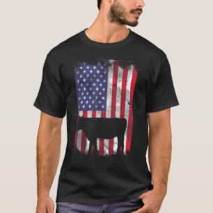 American Flag Cow Vintage Farm Animal Patriotic Fa T-Shirt
