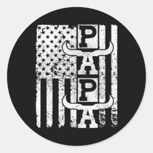 American Flag Cowboy Dad Birthday Father Outfit We Classic Round Sticker