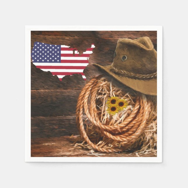American Flag Cowboy Hat lasso Napkin (Front)