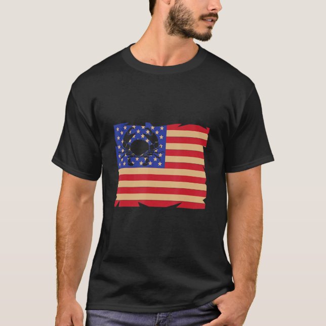 American Flag Crabs Addict Crabbing Blue Crab  T-Shirt (Front)