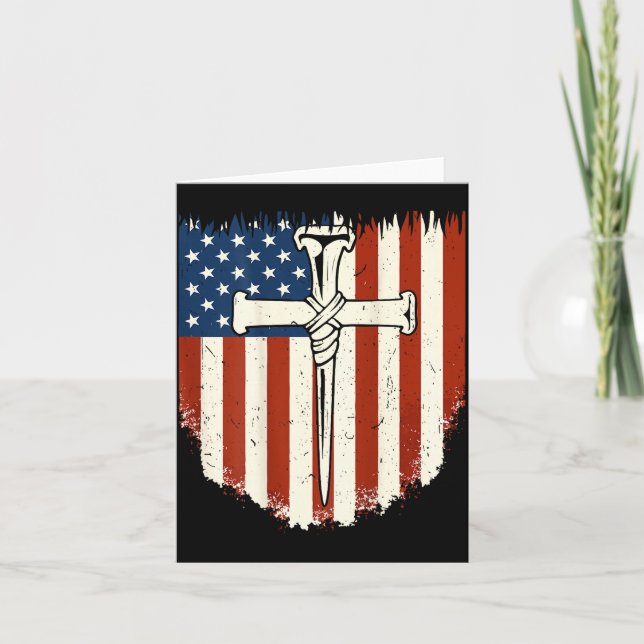 American Flag Cross 3 Nail Patriotic Christian Dom Card (Front)