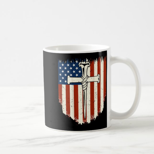 American Flag Cross 3 Nail Patriotic Christian Dom Coffee Mug (Right)