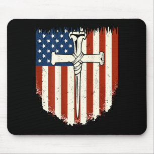 American Flag Cross 3 Nail Patriotic Christian Dom Mouse Mat
