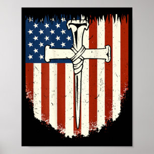American Flag Cross 3 Nail Patriotic Christian Dom Poster