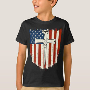 American Flag Cross 3 Nail Patriotic Christian Dom T-Shirt