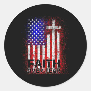 American Flag Cross Christmas Patriotic Religious  Classic Round Sticker
