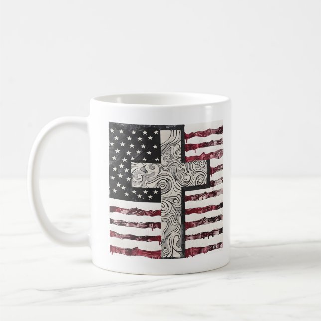 American flag cross coffee mug (Left)