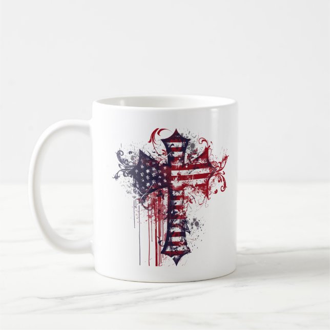 American flag cross coffee mug (Left)