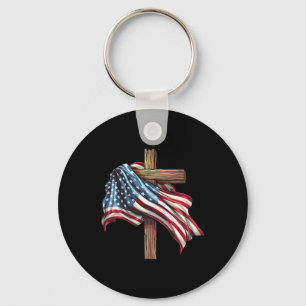 American Flag Cross For Patriotic Usa Christians D Key Ring