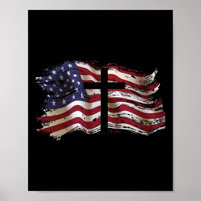 American Flag Cross For Patriotic Usa Christians G Poster (Front)