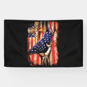 American Flag Cross Jesus Hand Pride Christian Banner