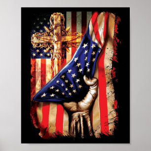 American Flag Cross Jesus Hand Pride Christian Poster