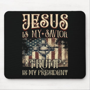 American Flag Cross Jesus Is My Saviour Trump Is M Mouse Mat