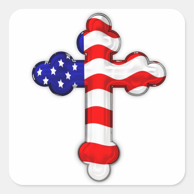 American Flag Cross Square Sticker (Front)