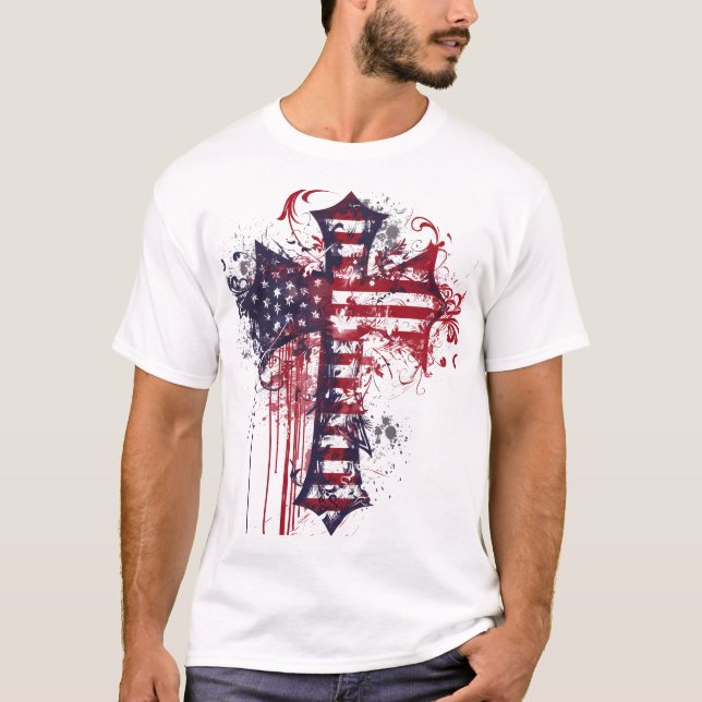 American flag cross  T-Shirt (Front)