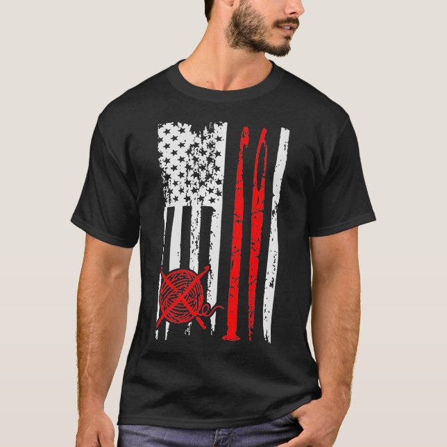 American Flag Crotcheting Gift Patriotic Sewing T-Shirt (Front)