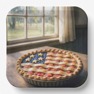 American Flag Crust On Strawberry Pie Paper Plate