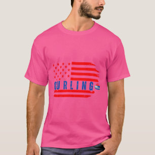 American Flag Curling Stone Funny Winter Sports Lo T-Shirt