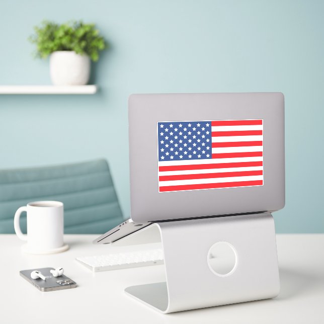 American Flag Custom-Cut Vinyl Sticker (Laptop On Desk)