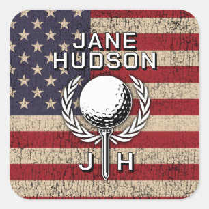 American Flag Custom Monogram Design Square Sticker