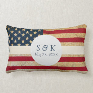 American Flag Custom Monogram Wedding Date Pillow