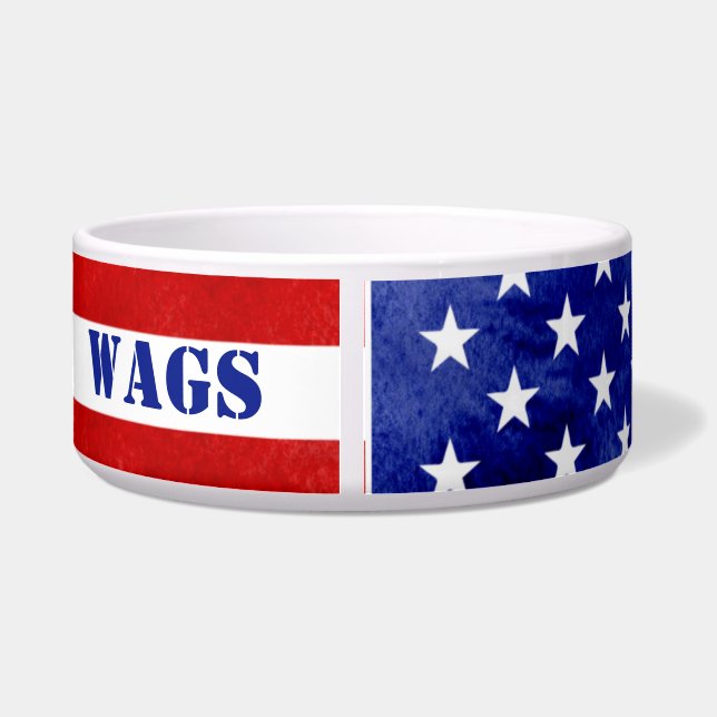 American Flag Custom Pet Name Ceramic Pet Bowl (Back)