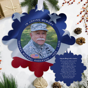 American Flag Custom Photo In Loving Memory Tree Decoration Card