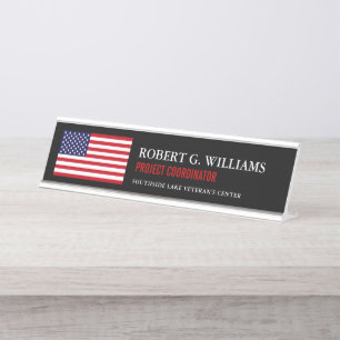 American Flag Customised Black Desk Name Plate